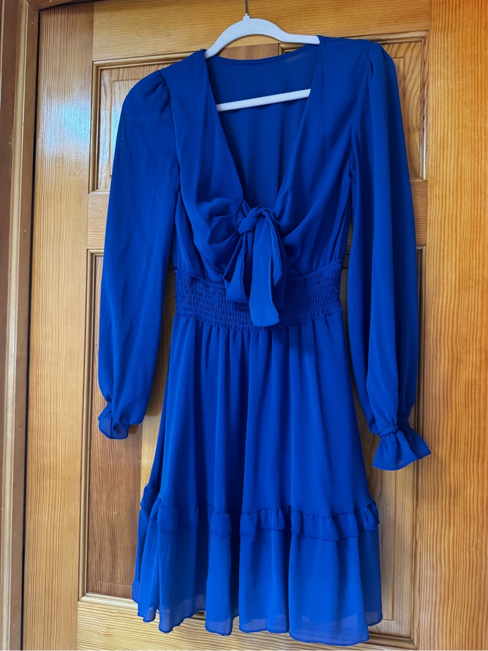 Women’s Royal Blue Tie-Front Long Sleeve Dress